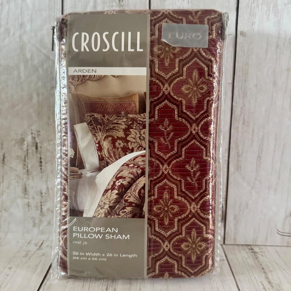 NEW Croscill Arden Red European Pillow Sham 26x26 Woven Jacquard Red Gold